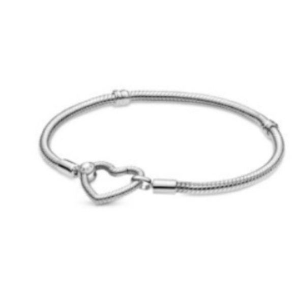 Pandora Silver Snake Chain Heart Clasp Bracelet Size 8 - Picture 1 of 5